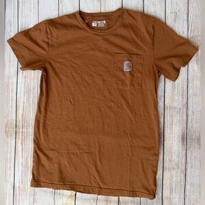 Carhartt Brown Pocket T-Shirt Youth Large 14-16 Workwear Logo Tee Relaxed Fit